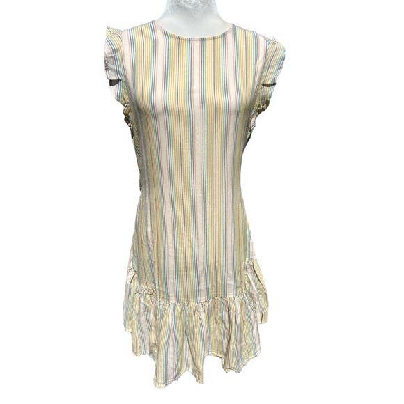 Marine Layer Laney Dress Medium Pastels Beachy Stripe Tiered Ruffle Mini NWT - Picture 4 of 16